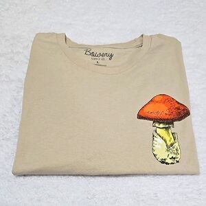 Beige T-Shirt with Mushroom Graphic